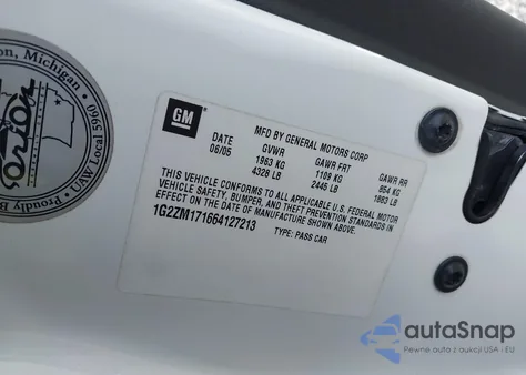 2006 Pontiac G6 Gtp from USA, damaged, VIN 1G2ZM171664127213